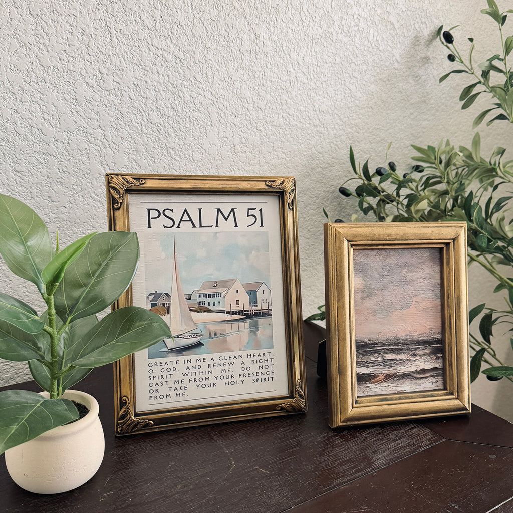 Set of 2 Psalm 51 in Refinished Vintage Frames 8x10 & 5x7