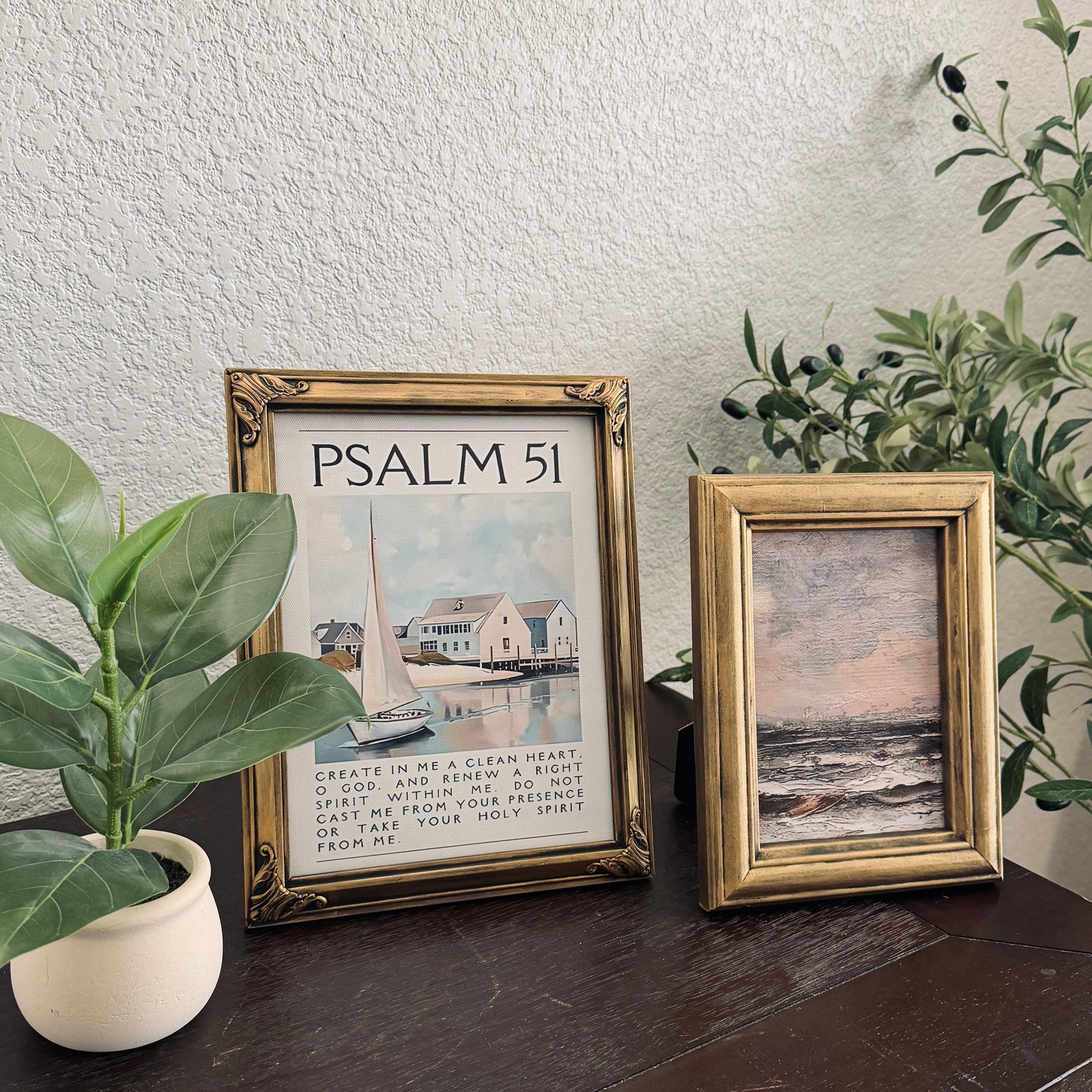 Set of 2 Psalm 51 in Refinished Vintage Frames 8x10 & 5x7