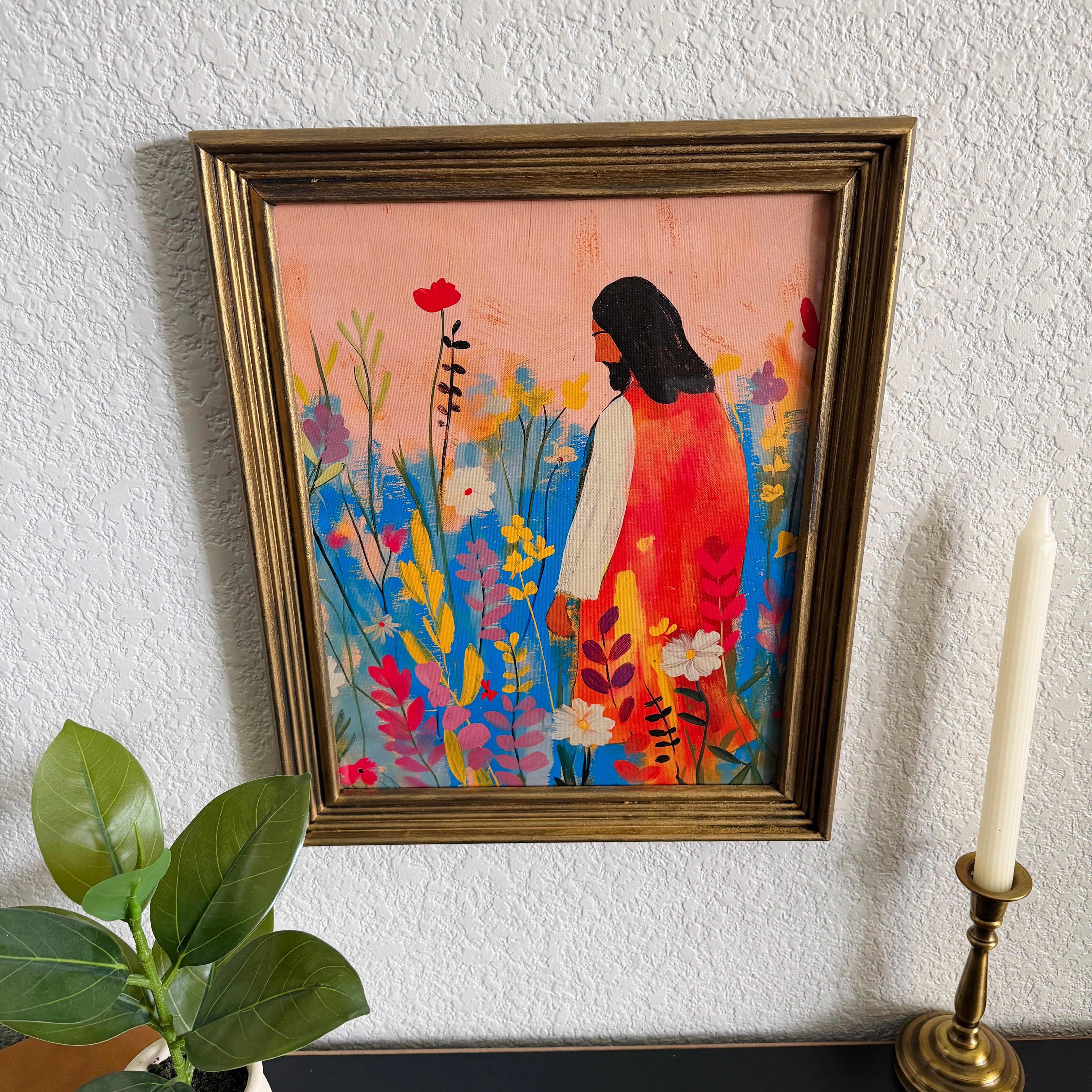 Bloom with Christ Print in Vintage Wood Refinished Frame 11x14