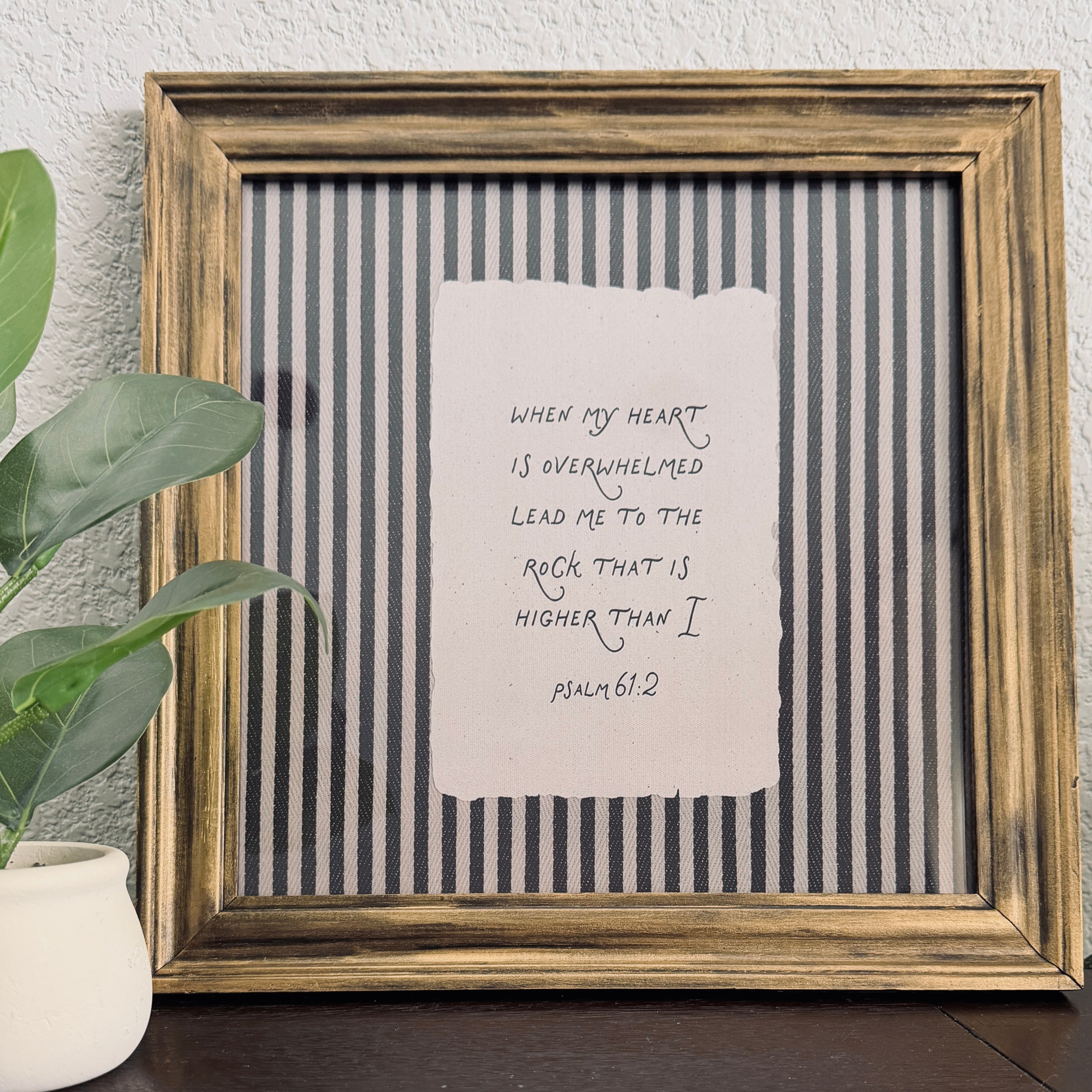 Psalm 61:2 “Lead me to the Rock” Verse Print in Refinished Vintage Wood Frame 14.5x14.5