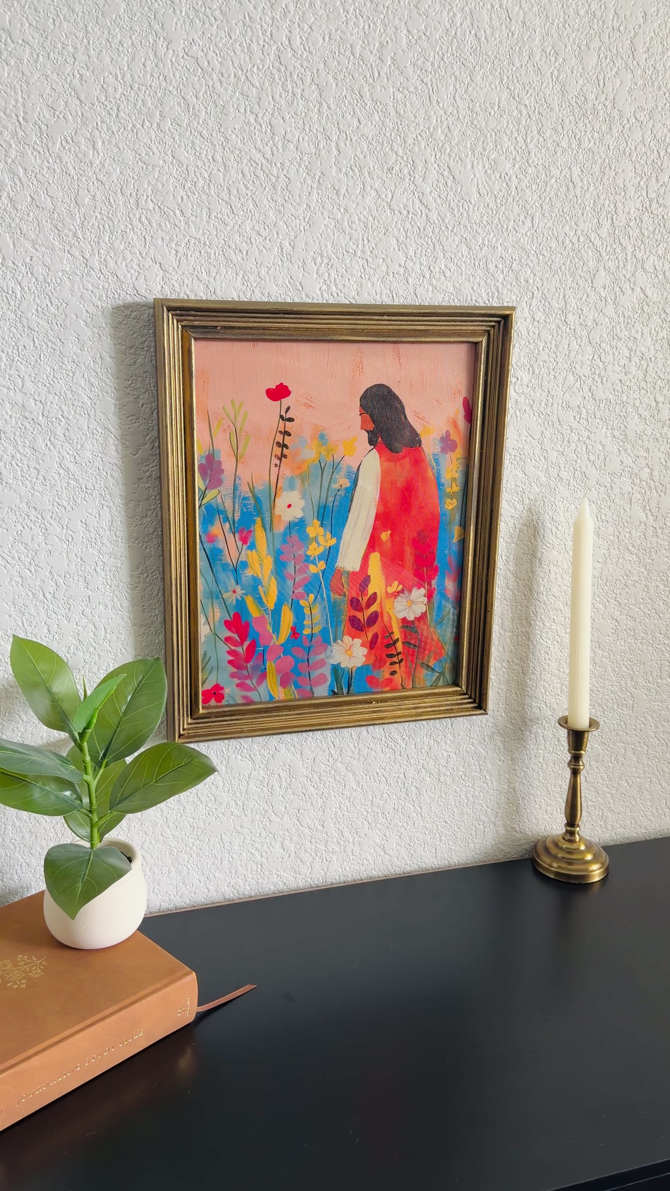 Bloom with Christ Print in Vintage Wood Refinished Frame 11x14