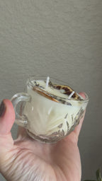Clean Ingredient Hand Poured Candle in Vintage Herringbone Pressed Glass Tea Cup