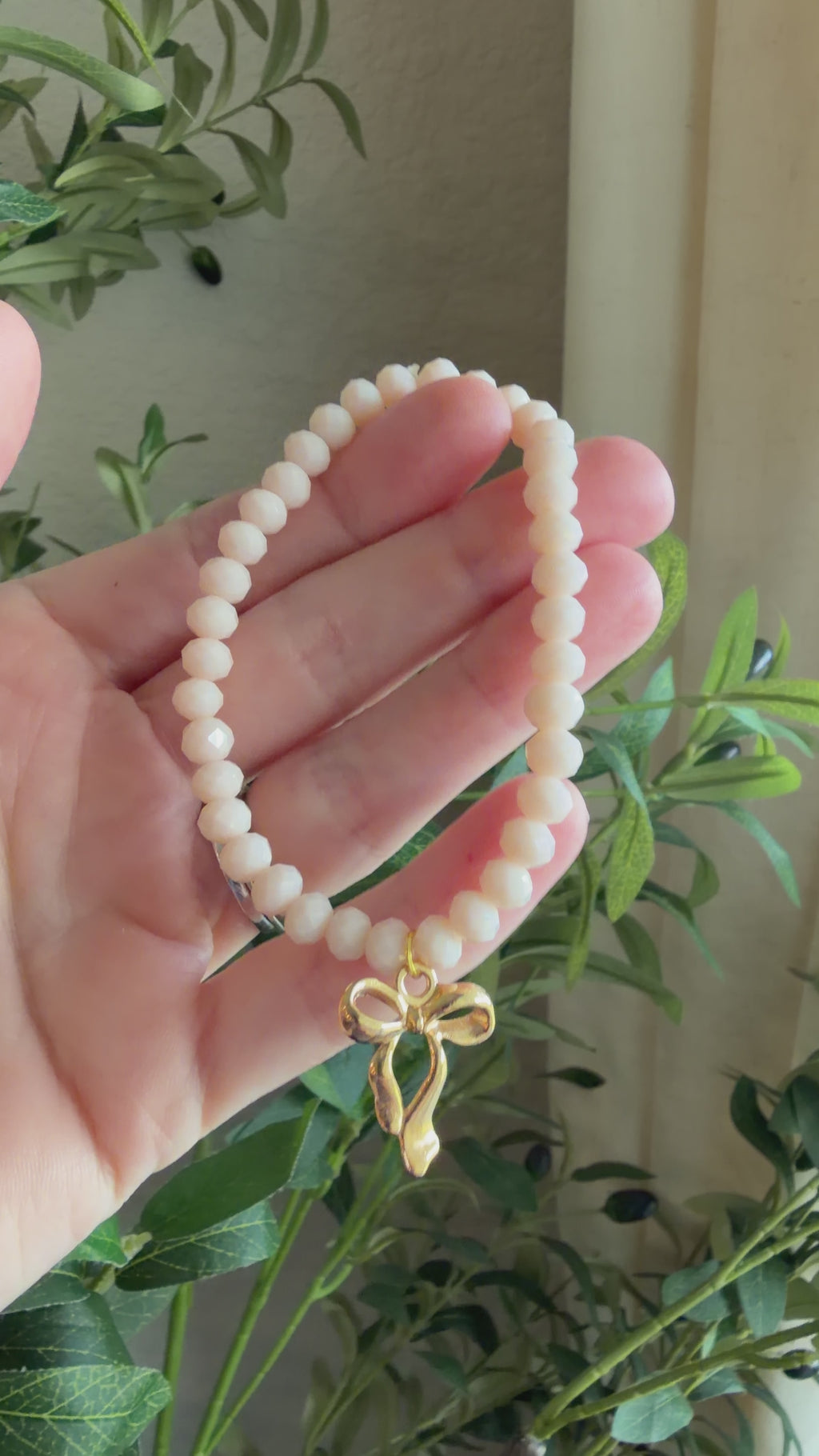 “God’s Girl” Handmade Glass Bead Stretch Bracelet with Bow Charm