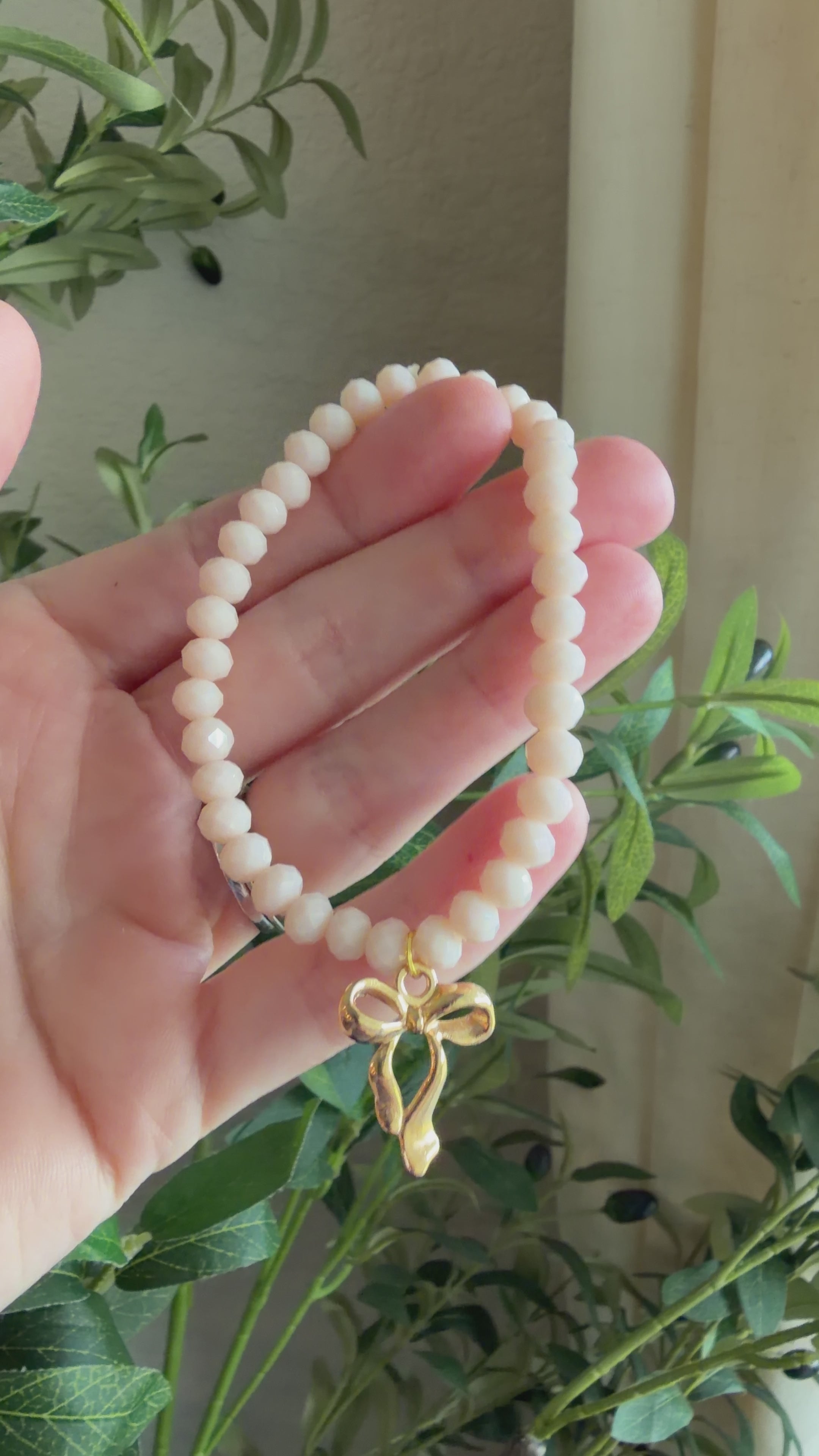 “God’s Girl” Handmade Glass Bead Stretch Bracelet with Bow Charm