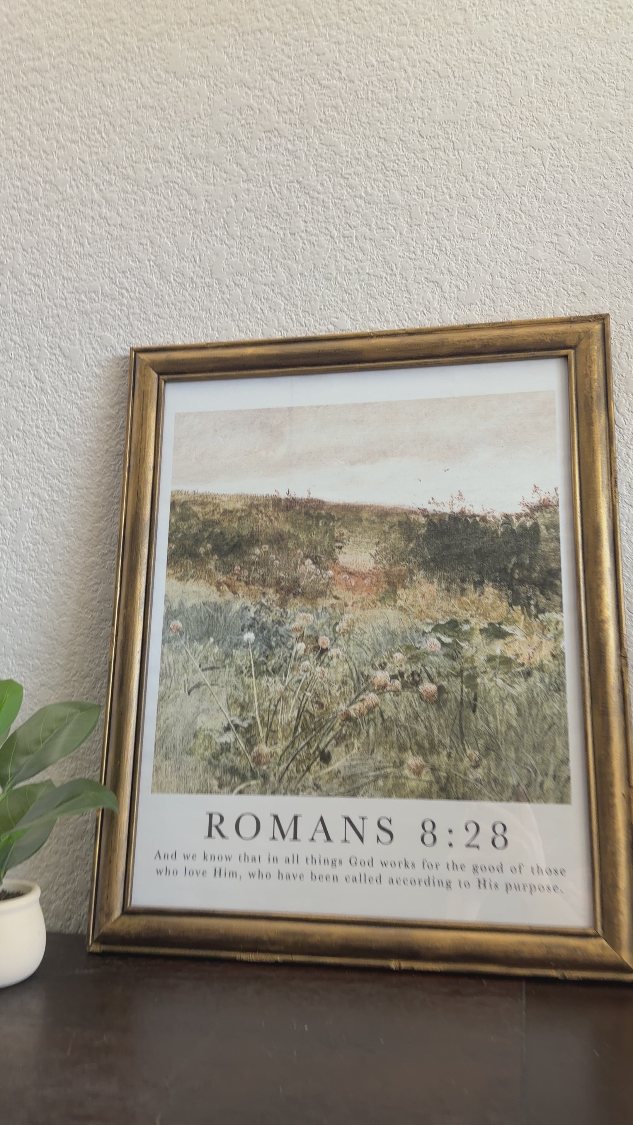 Romans 8:28 Bible Verse Print in Refinished Vintage Distressed Wood Frame 16x20