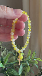 “Life Gives You Lemons, Jesus Makes Lemonade” Handmade Glass Bead Stretch Bracelet with Lemon and Cross Charm