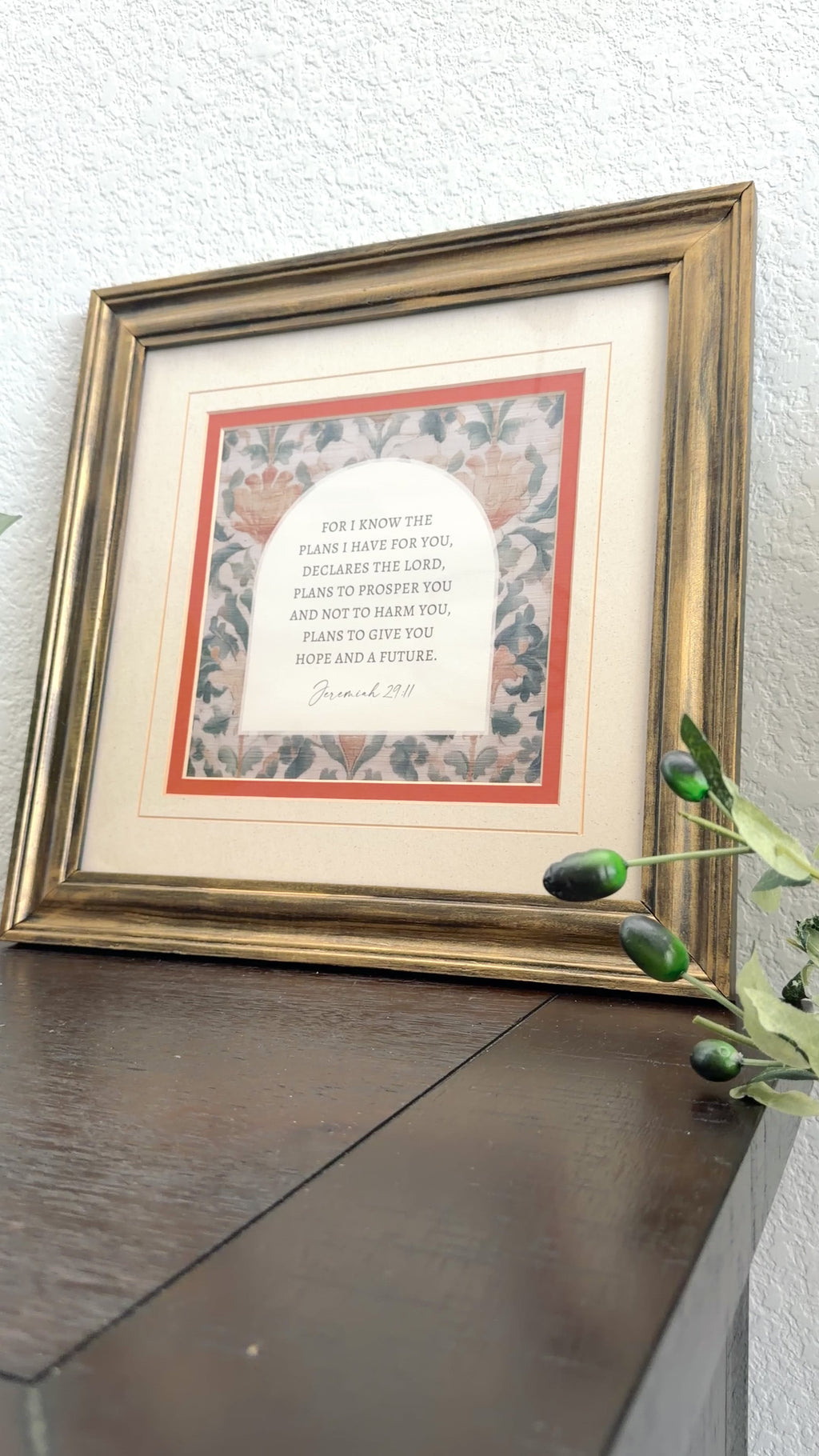 Jeremiah 29:11 Hope & A Future Bible Verse Print in Refinished Vintage Wood Frame 14.5x14.5