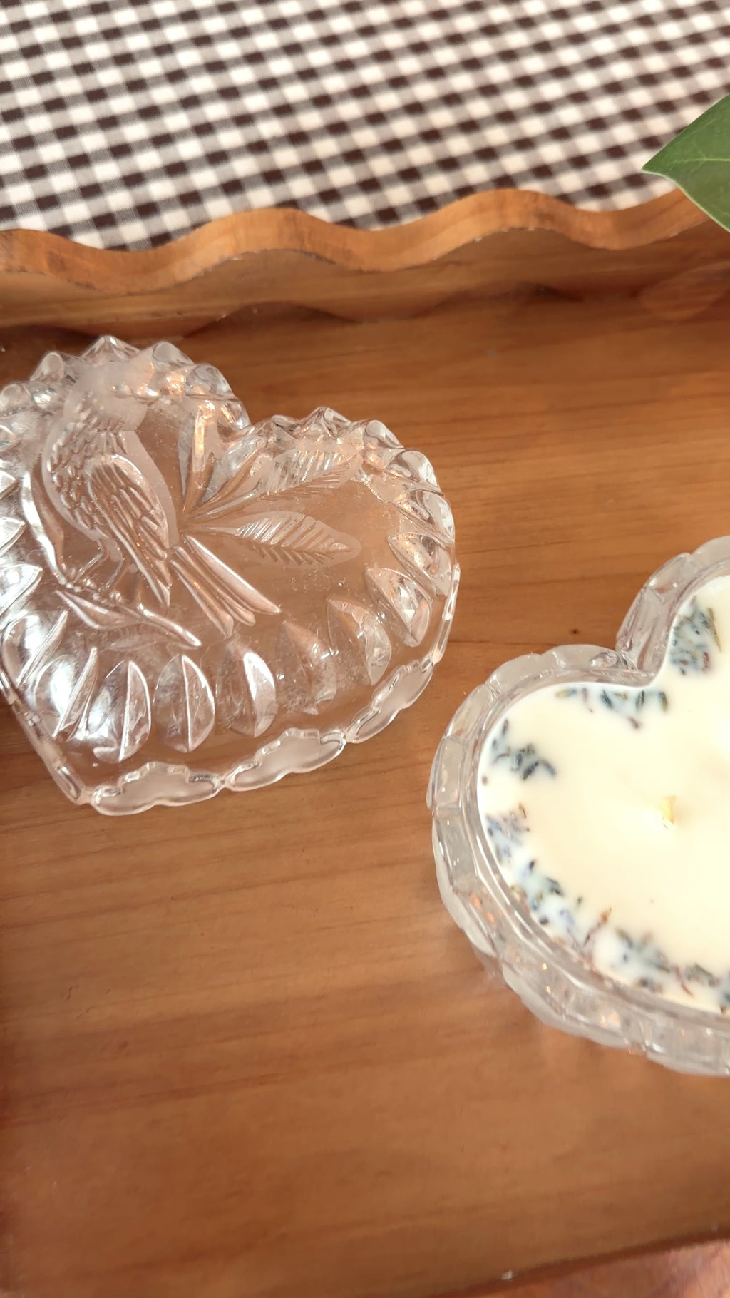 Clean Ingredient Hand Poured Candle in Vintage Heart Shaped Lidded Pressed Glass Trinket Dish