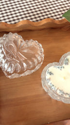 Clean Ingredient Hand Poured Candle in Vintage Heart Shaped Lidded Pressed Glass Trinket Dish