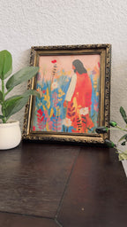 “Bloom with Christ” Jesus in Flowers in Refinished Vintage Detailed Ornate Wood Frame 8x10