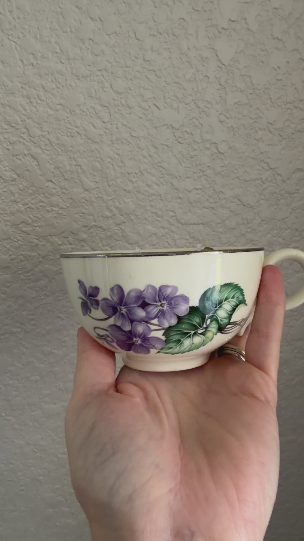 Clean Ingredient Hand Poured Candle in Vintage Purple Flower Large Glass Tea Cup
