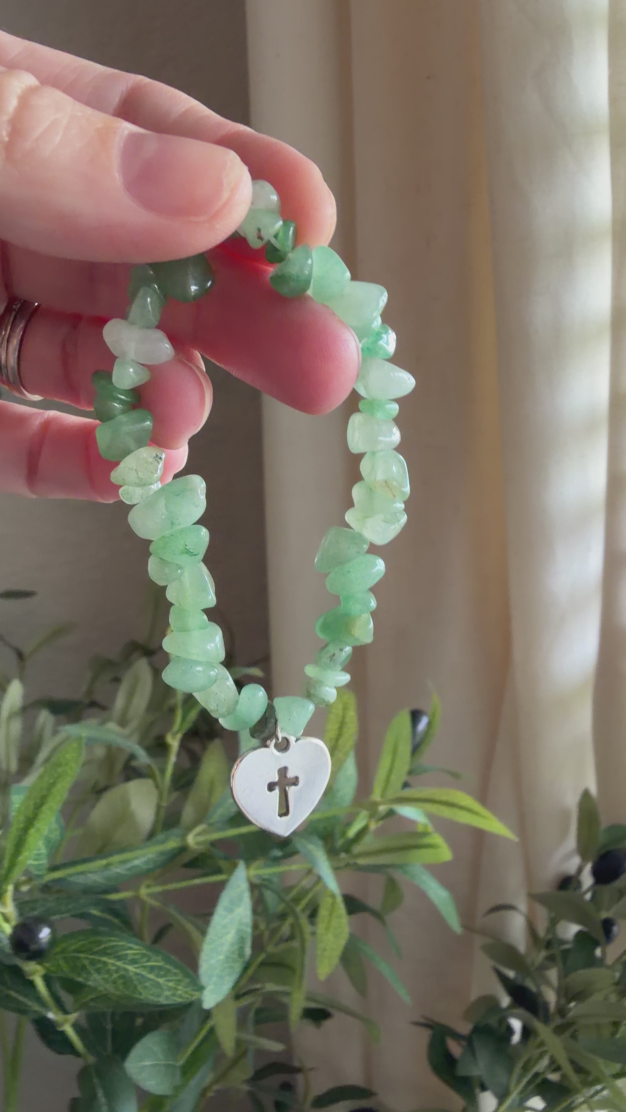 “King of my Heart” Handmade Glass Bead Stretch Bracelet with Heart w/ Cross Charm