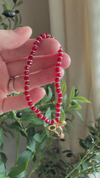 “More Precious Than Rubies” Handmade Glass Bead Stretch Bracelet with Bow Charm