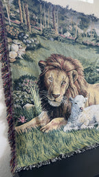 Vintage The Lion and The Lamb Tapestry Throw Blanket
