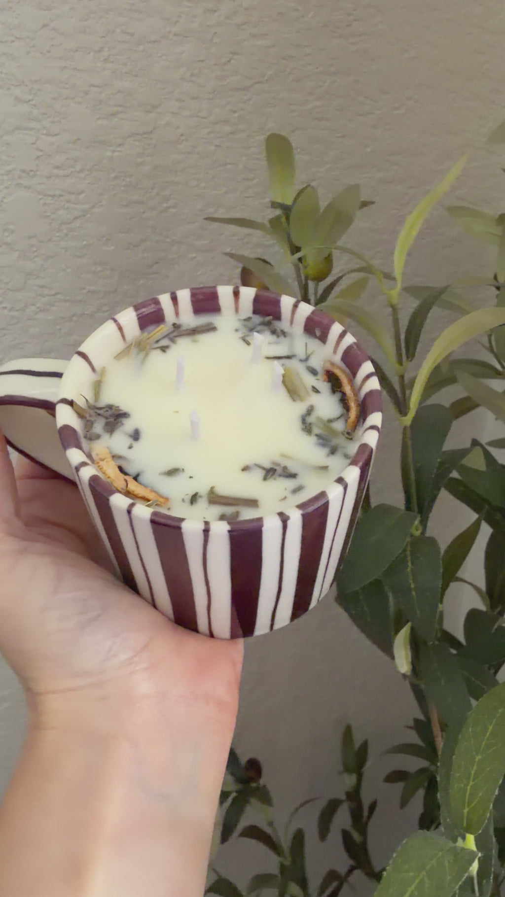 Clean Ingredient Hand Poured Candle in Maroon Striped Noon & Moon Glass Mug