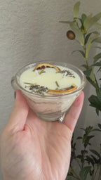 Clean Ingredient Hand Poured Candle in Vintage Leaves Pressed Glass Tea Cup
