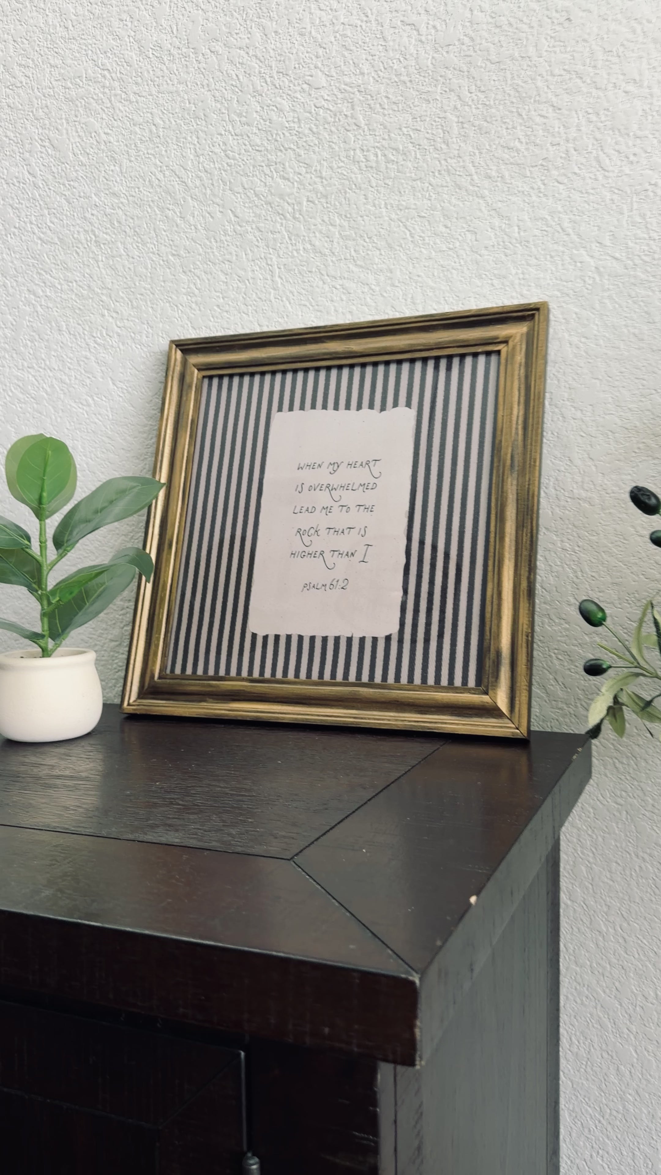 Psalm 61:2 “Lead me to the Rock” Verse Print in Refinished Vintage Wood Frame 14.5x14.5