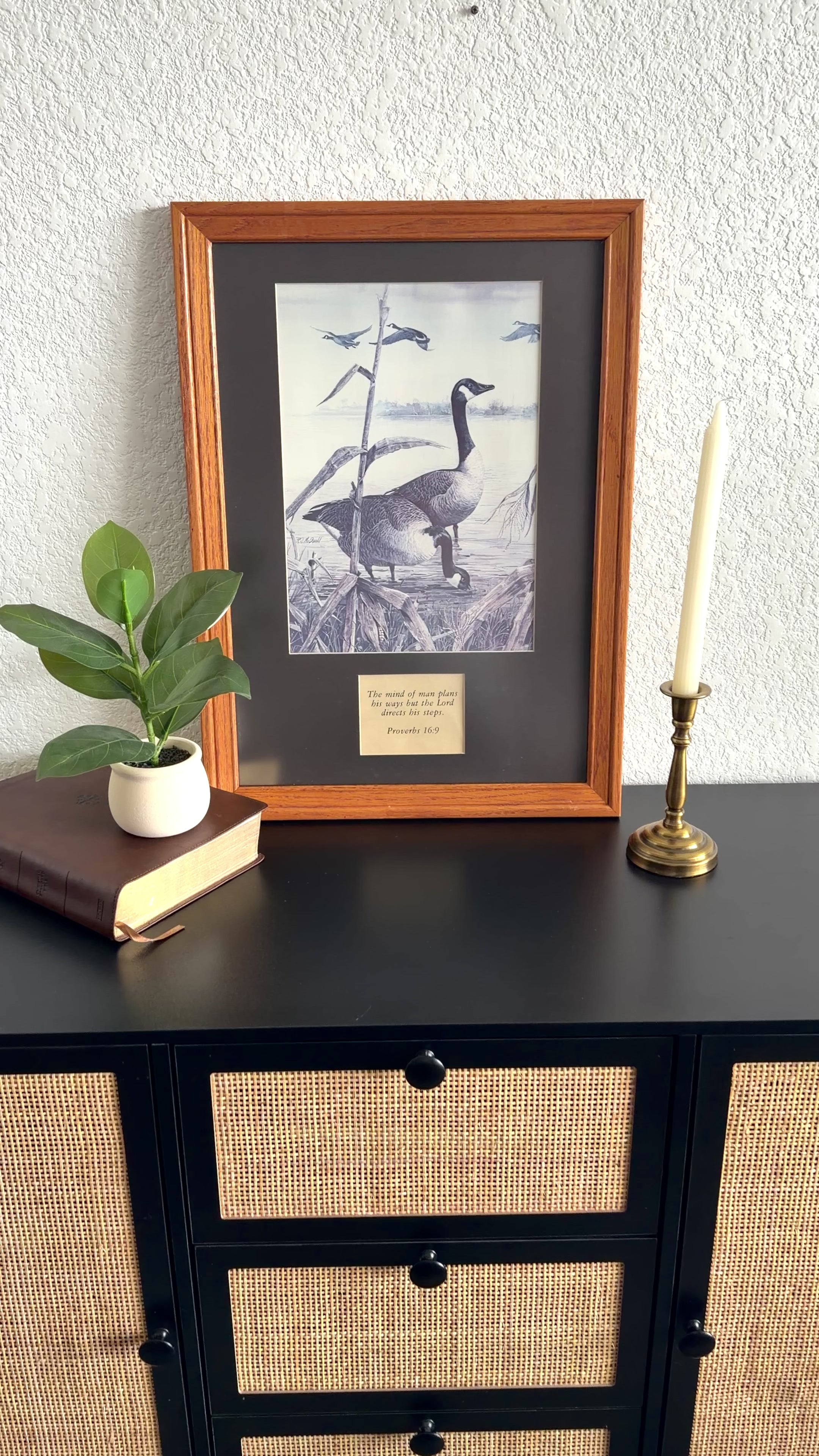 Vintage Proverbs 16:9 Geese Framed Art 16 x 22 inches